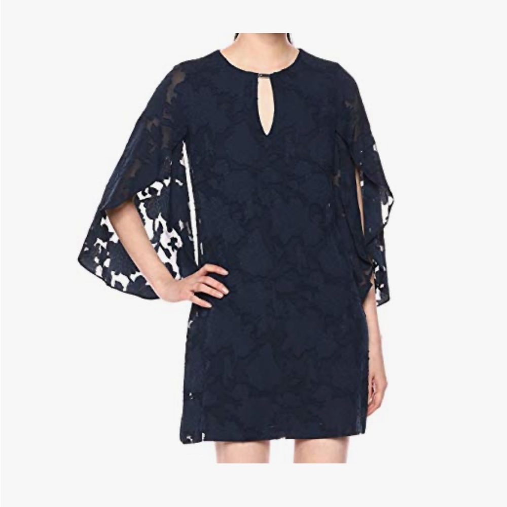 Kensie Blue Sheath Dress with Bell Sleeves and V-Neck Size 2